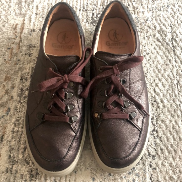Ganter Shimmery Metallic Wine Genuine Leather Sneakers Lace Up Comfort Shoes - Picture 2 of 13